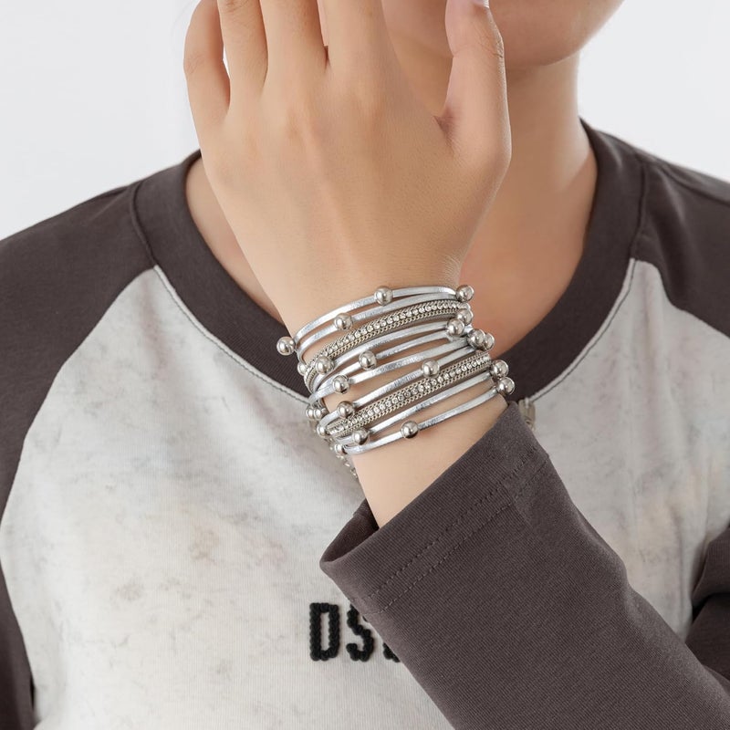 Rantanto Braid Leather Wrap Bracelet Trendy Stackable Crystal Cuff Boho Gold Heart Bracelet Jewelry Gift For Women - Image 4